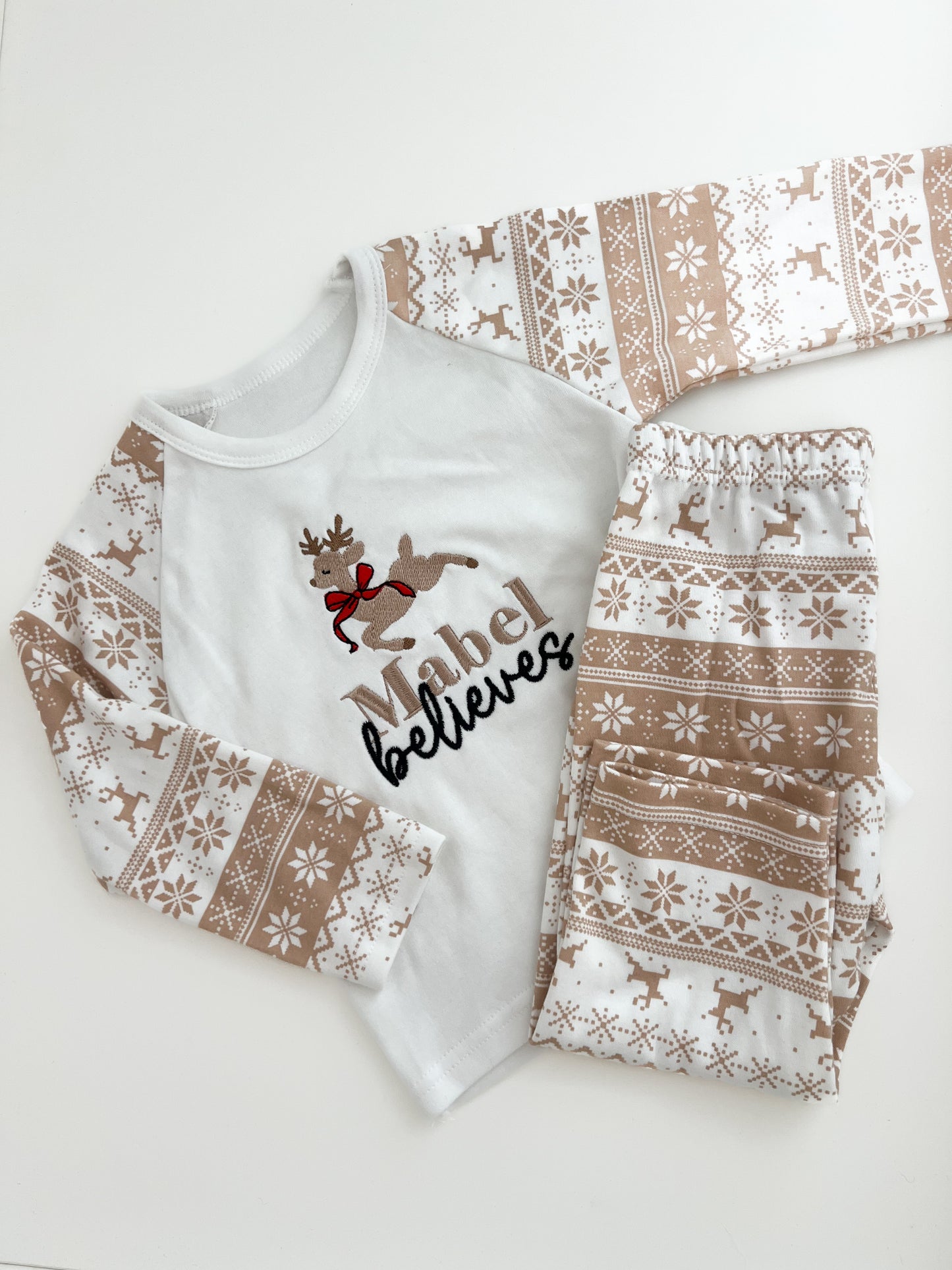 Beige Reindeer Christmas Pjs